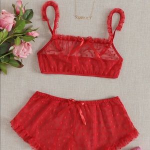 Red mesh lingerie set SHEIN